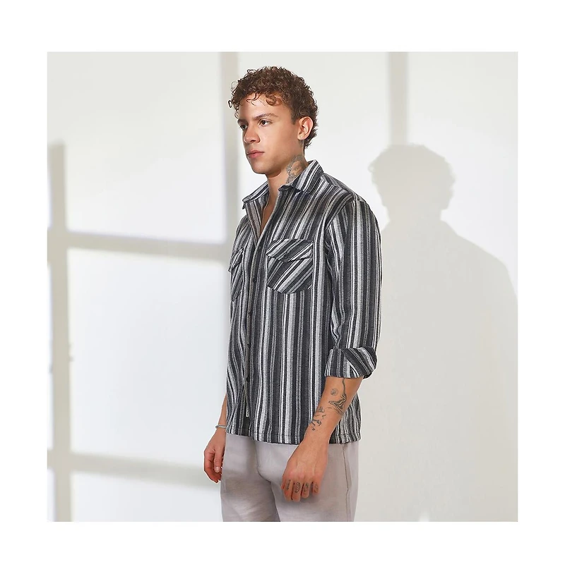 Campus Sutra Men's Charcoal Grey Multitrack Striped Oversized Shirt