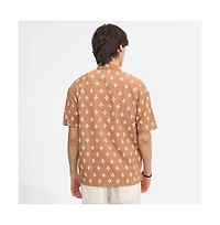 Campus Sutra Men's Tan Brown Floral-Tactile Oversized Shirt