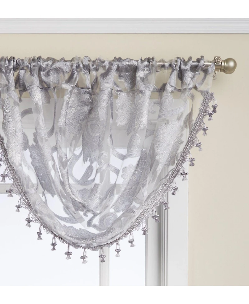 Kate Aurora Custom Scroll Sheer Voile Waterfall Window Curtain Valances - 57 in. W x 37 L