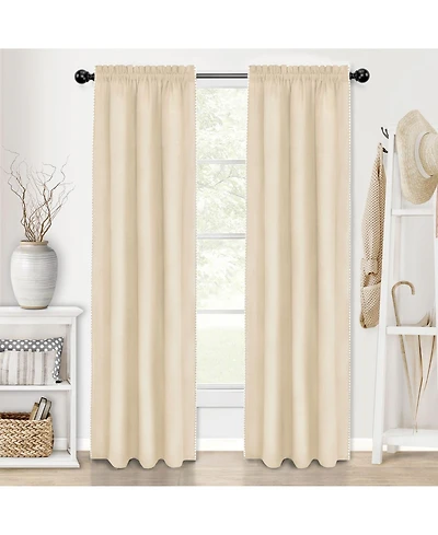Kate Aurora 2 Piece Hamptons Coastal Living Textured Semi Sheer Rod Pocket Curtain Panels