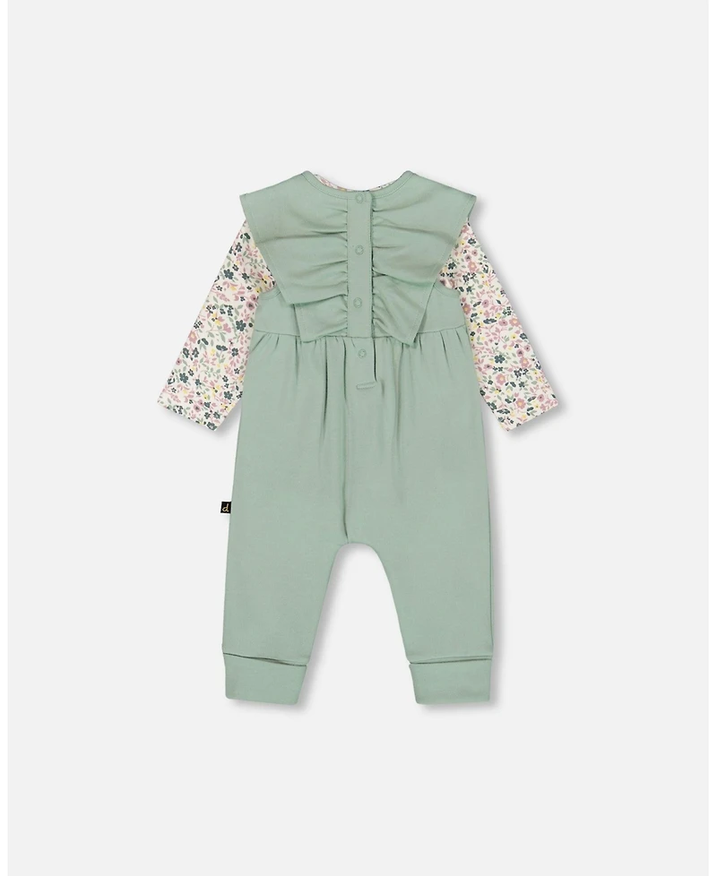Deux par Baby Girl Cotton Bodysuit and Sleeveless Overalls Set Jade Green