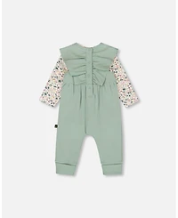 Deux par Baby Girl Cotton Bodysuit and Sleeveless Overalls Set Jade Green