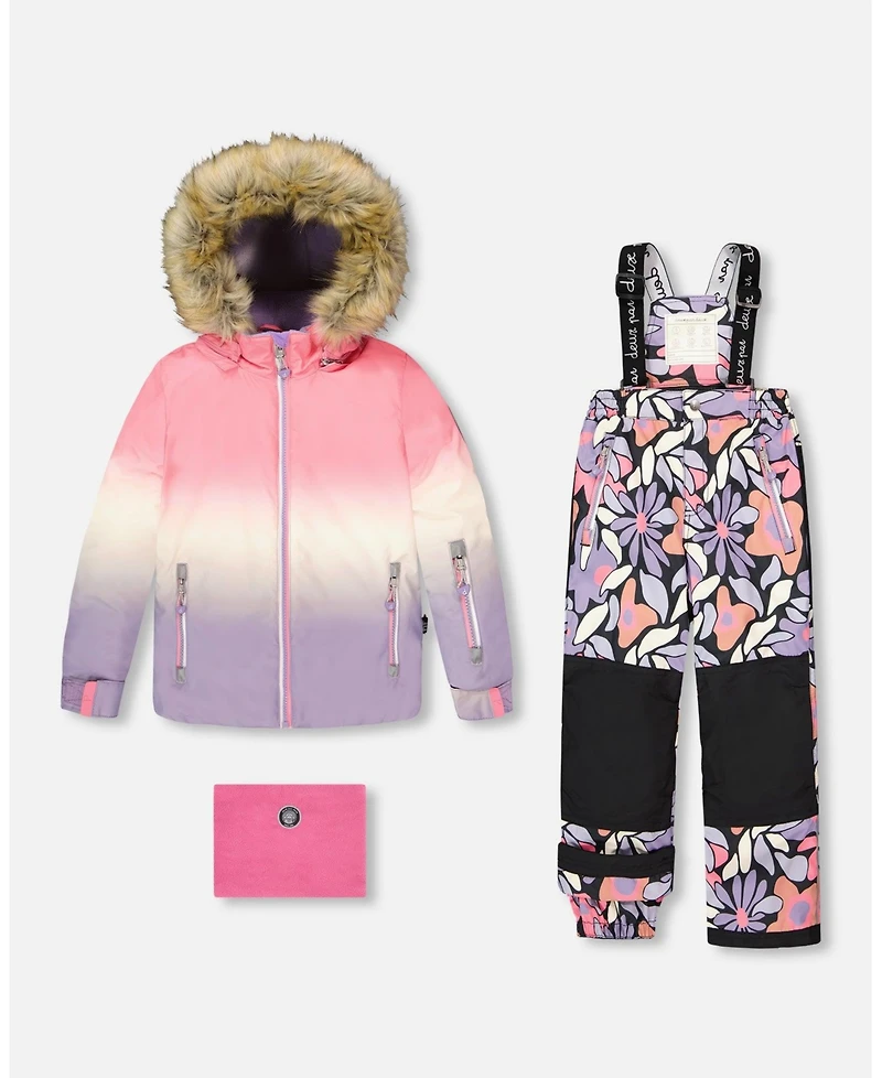 Deux par Toddler Girls Two-Piece Play Snowsuit Black Retro Flower Print - Toddler|Child