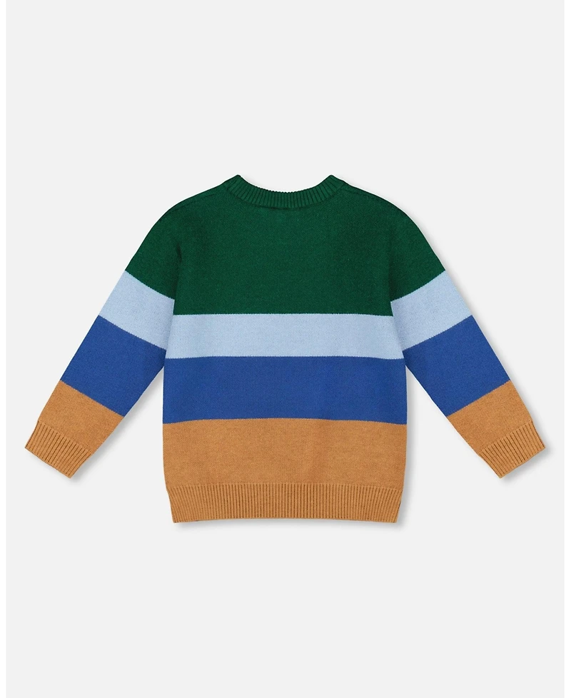 Deux par Big Boys Long Sleeve Knit Sweater Blue, Green and Brown