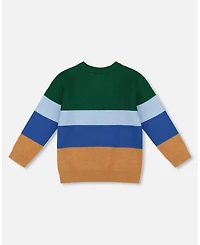 Deux par Big Boys Long Sleeve Knit Sweater Blue, Green and Brown