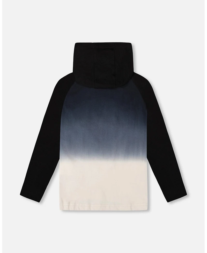 Deux par Boy Cotton Jersey Hooded Raglan Sleeve Tee Black