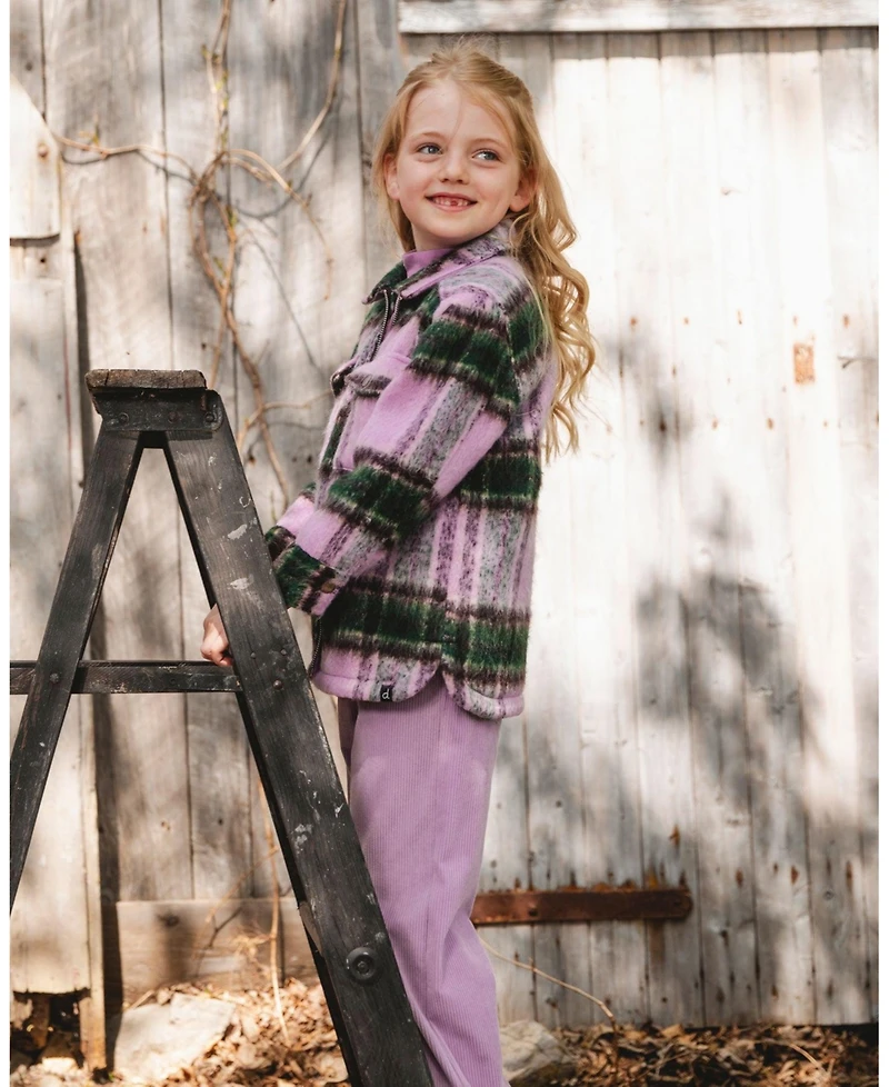 Deux par Girl Zipped Plaid Overshirt Mauve and Green - Child