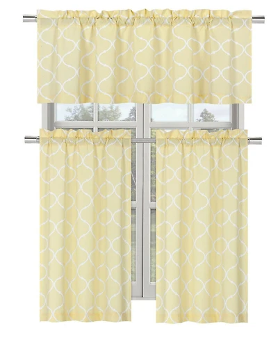 Kate Aurora Shabby Lattice Cotton Blend Kitchen Curtain Tier & Valance Set - 56 in. W x 36 L, Yellow