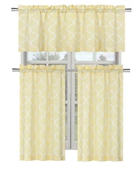 Kate Aurora Shabby Lattice Cotton Blend Kitchen Curtain Tier & Valance Set - 56 in. W x 36 L, Yellow