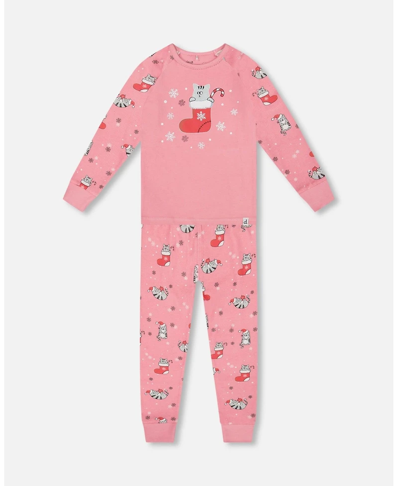 Deux par Toddler Girls Cotton Two-Piece Pajamas Pink Cat Print - Toddler|Child