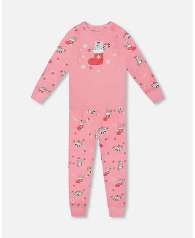 Deux par Toddler Girls Cotton Two-Piece Pajamas Pink Cat Print - Toddler|Child