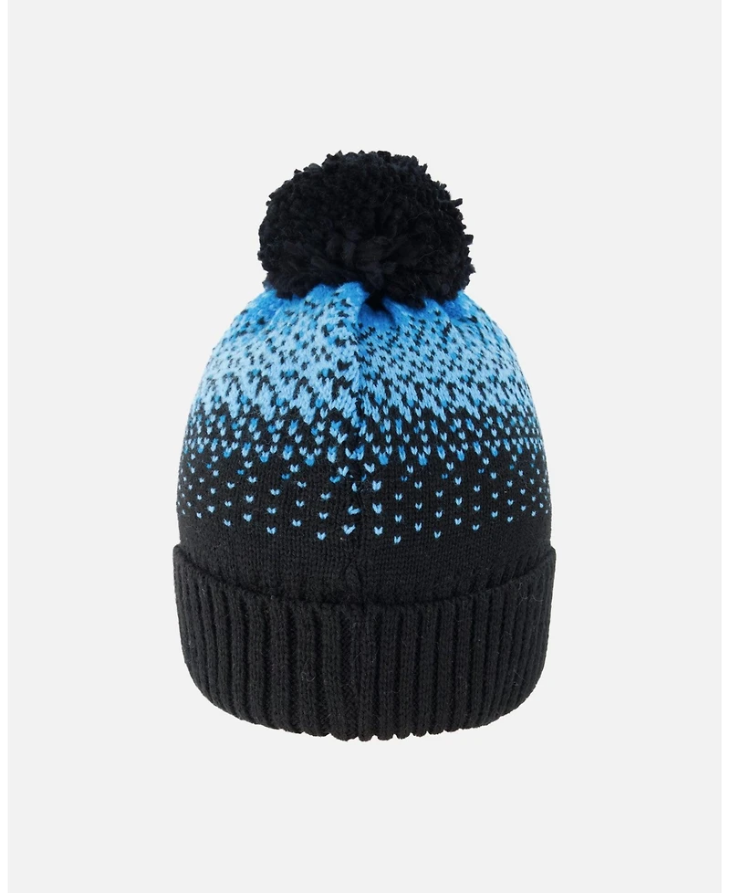 Deux par Boy Winter Knit Pompom Hat with Lining Black and Blue - Toddler|Child