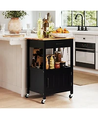 Gymax Rolling Kitchen Island Cart w/ Rubber Wood Top Drawer