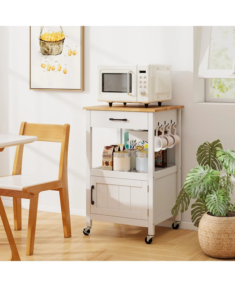 Gymax Rolling Kitchen Island Kitchen Cart w/ Rubber Wood Top Drawer