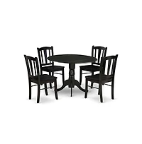 East West Furniture 5-Pc Dining Room Set - 4 dining room chairs and 1 Drops Leaf Kitchen Table - Black Finish