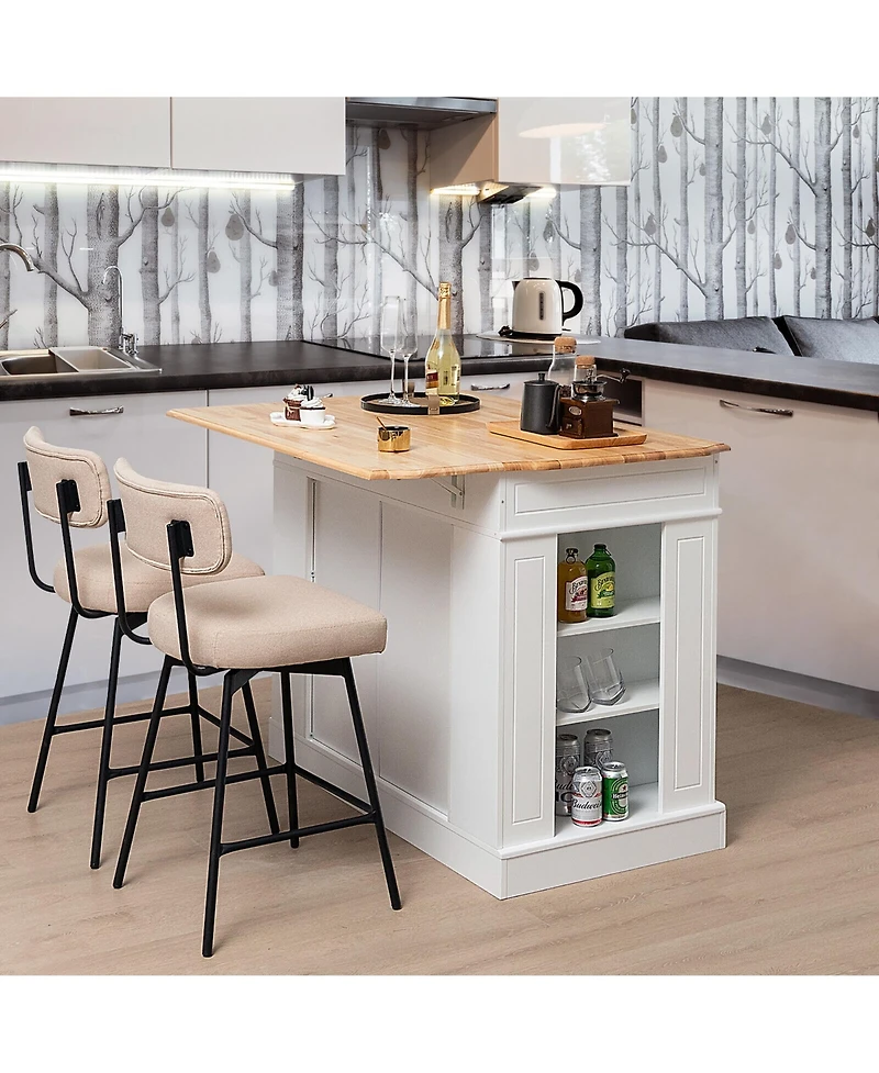 Gymax Large Kitchen Island Drop Leaf Breakfast Bar w/ Wood Top Shelves Drawers