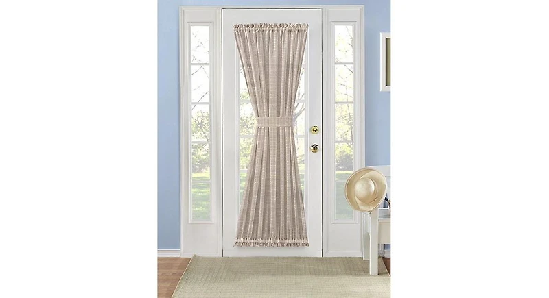 Kate Aurora Living Plaid Sheer French Door Curtain Panel With Tieback - 53 in. W x 45 in. L, Linen