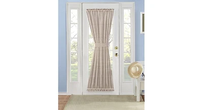 Kate Aurora Living Plaid Sheer French Door Curtain Panel With Tieback - 53 in. W x 45 in. L, Linen