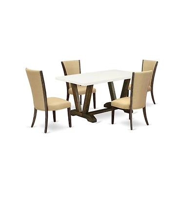 East West Furniture 5Pc Dinette Set Contains a Kitchen Table and 4 Parsons Dining Chairs with Brown Color Linen Fabric, Medium Size Table with Full Ba