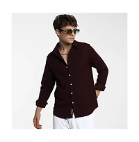 Campus Sutra Men's Maroon Red Stripe-Creased Shirt
