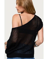 Edikted Womens Trix Off Shoulder Open Knit Top