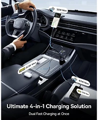 Baseus 163W Retractable Car Charger Usb C Fast Charging, PrimeTrip VR2 Max 4 in 1 Car Charger with Dual Usb C Cable