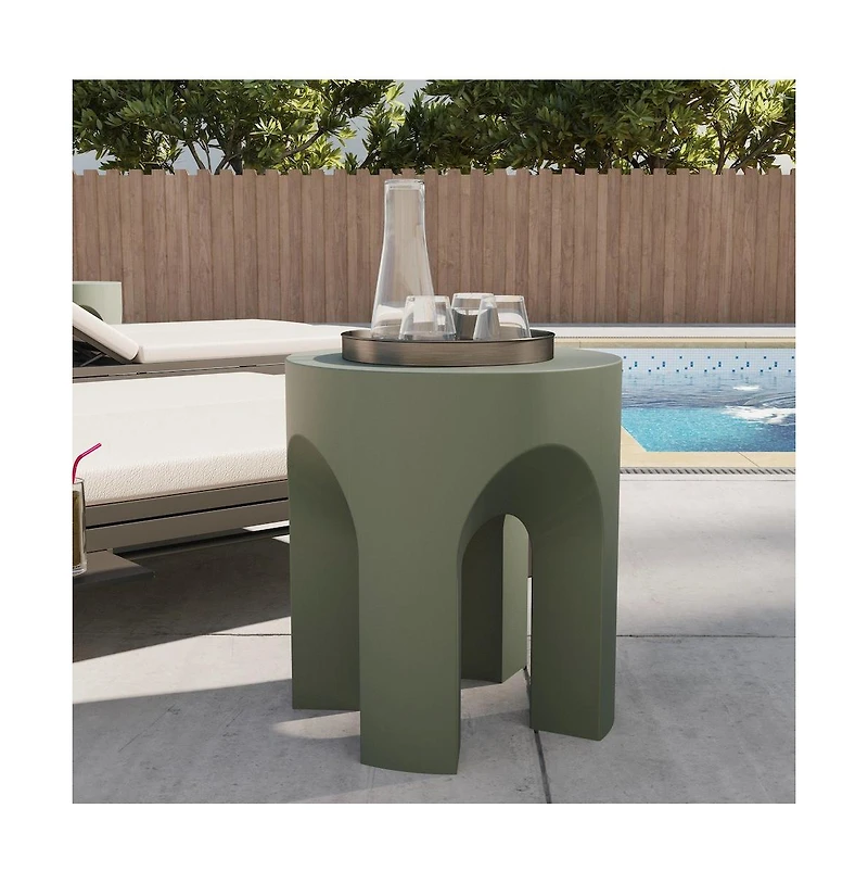 LeisureMod Crus Collection Fiberglass Outdoor Side Table in Grey