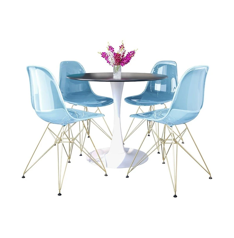 LeisureMod 5-Piece Dining Set with 35" Round Dining Table in White Iron
