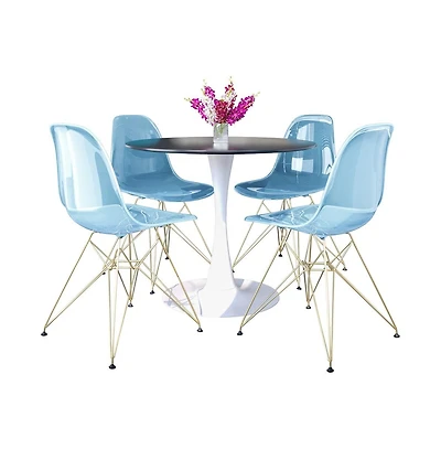 LeisureMod 5-Piece Dining Set with 35" Round Dining Table in White Iron
