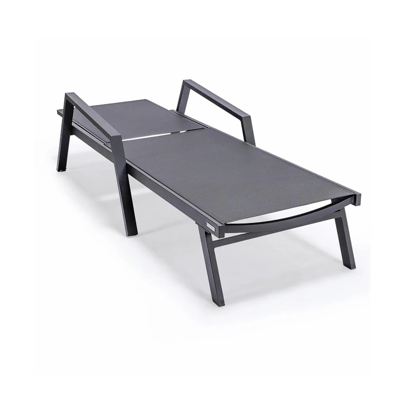 LeisureMod Marlin Patio Chaise Lounge Chair With Armrests in Aluminum Frame