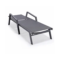 LeisureMod Marlin Patio Chaise Lounge Chair With Armrests in Aluminum Frame