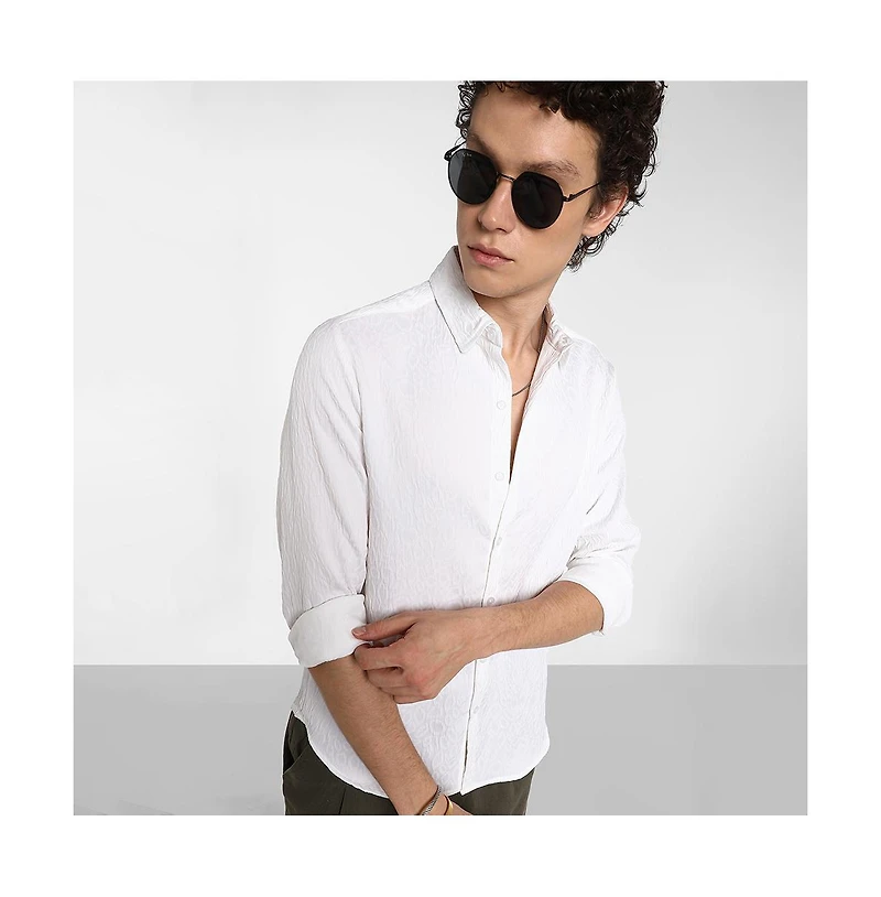 Campus Sutra Men's Chalk White Abstract-Textured Shirt