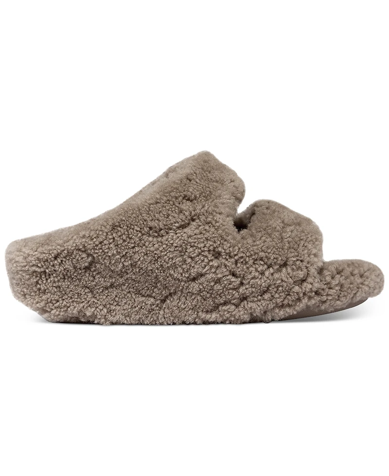 FitFlop Women's Shuv Curly Faux-Shearling Two-Bar Wedge Slide Sandals