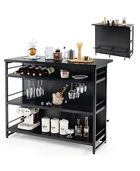 Gymax Industrial Kitchen Island Bar Table 4-Tier Storage Shelf Wine Rack Glass Holders