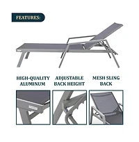 LeisureMod Aluminum Outdoor Patio Chaise Lounge Chair With Arms