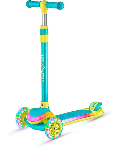 Lifemaster 3-Wheel Kids Scooter with Multi-Color Lights on Deck & Wheels – 5-Height Handlebar, Wide Anti-Slip Deck, Child Safety Certified, Boys & Gir