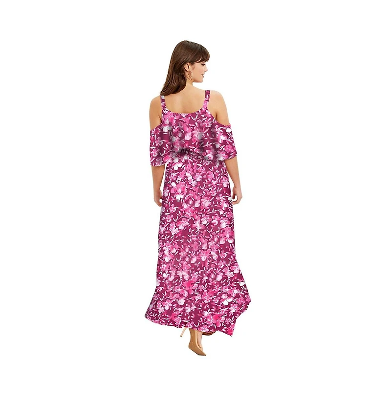 June + Vie Women's Cold-Shoulder Faux-Wrap Maxi Dress