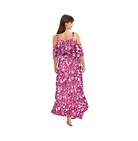 June + Vie Women's Cold-Shoulder Faux-Wrap Maxi Dress