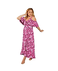 June + Vie Women's Cold-Shoulder Faux-Wrap Maxi Dress