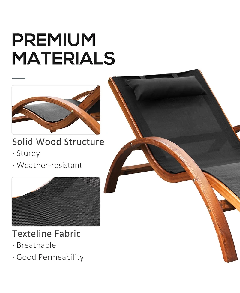 Outsunny Outdoor Mesh Lounge Chair w/ Large Comfortable Cushion & Wood Material