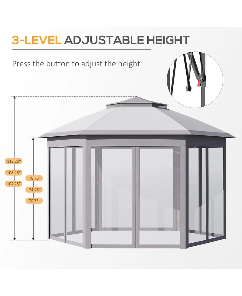 Outsunny 13' x 11' Pop Up Gazebo with Double Roof & Mesh Sidewalls,