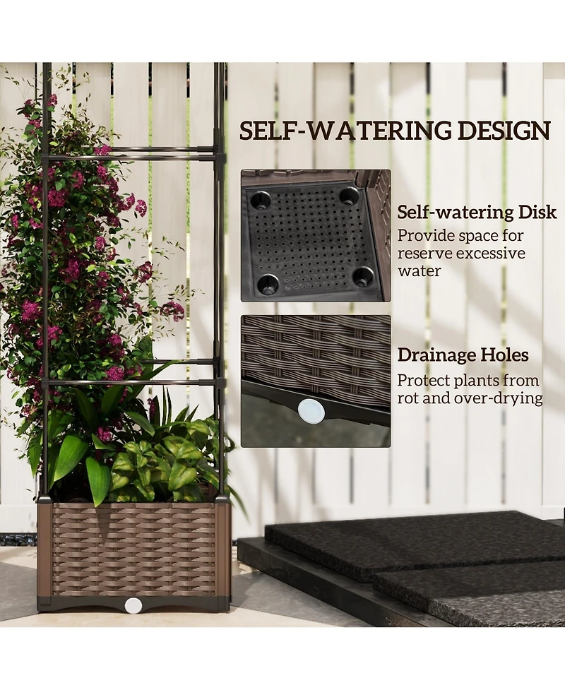 Outsunny 16" x 16" Garden Bed & Trellis Plant Sd w/ Self-Watering Disk