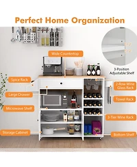 Gymax Kitchen Island Cart w/ Drop-Leaf & Power Outlet Microwave Shelf Wine Rack Drawer