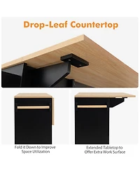 Gymax Kitchen Island Cart w/ Drop-Leaf & Power Outlet Microwave Shelf Wine Rack Drawer