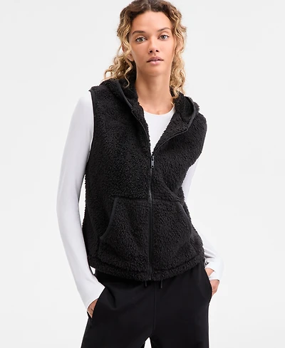 Id Ideology Women's Relaxed Hooded Sherpa Vest, Macy's Exclusive