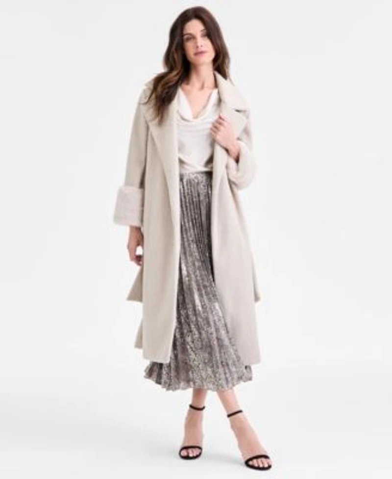 Anne Klein Womens Tie Front Coat Long Sleeve Blouse Pleated Skirt