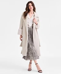 Anne Klein Womens Tie Front Coat Long Sleeve Blouse Pleated Skirt