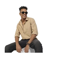 Campus Sutra Men's Beige Contrast Tartan Plaid Shirt