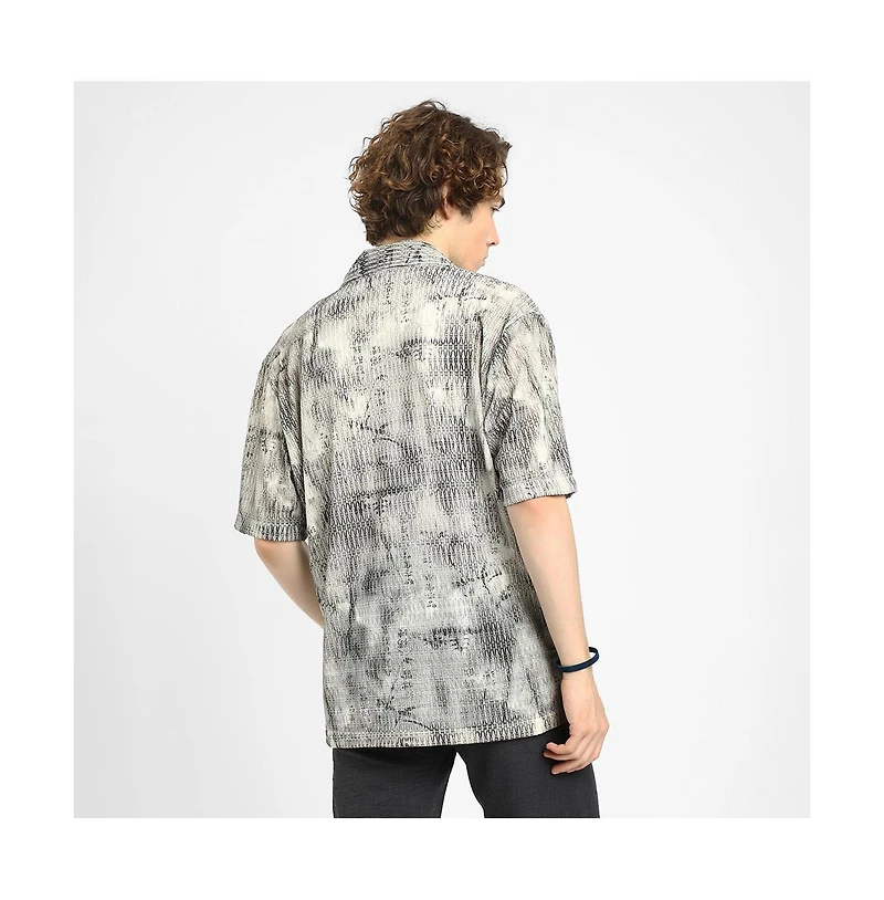 Campus Sutra Men's Charcoal Black & Ivory White Faded Woven Oversized Shirt
