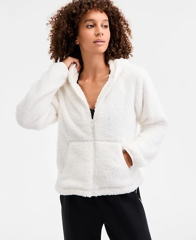 Id Ideology Women's Relaxed Hooded Sherpa Long-Sleeve Jacket, Macy's Exclusive